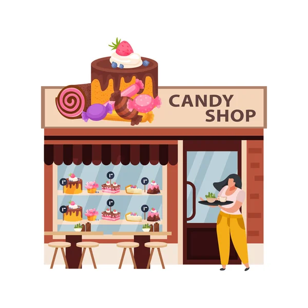Candy Shop Flat Illustration — Stock Vector
