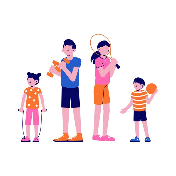 Flat Family Fitness illusztráció — Stock Vector