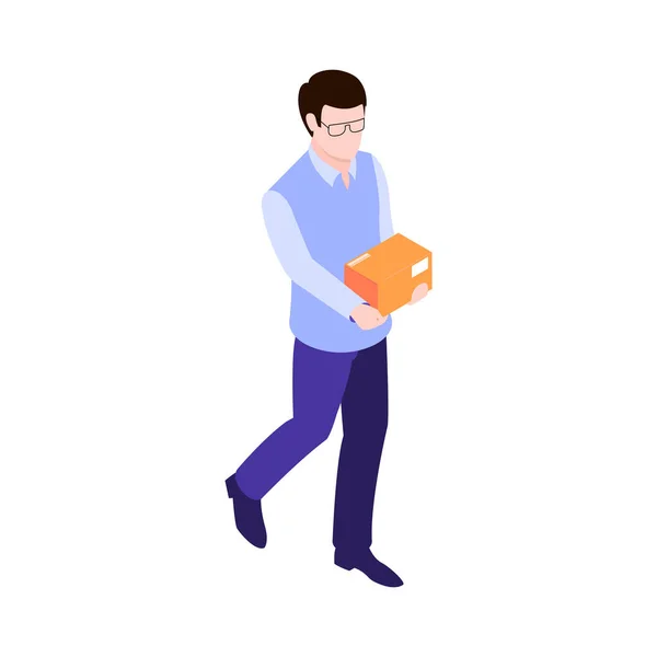 Isometric Man With Box Icon — Stock Vector