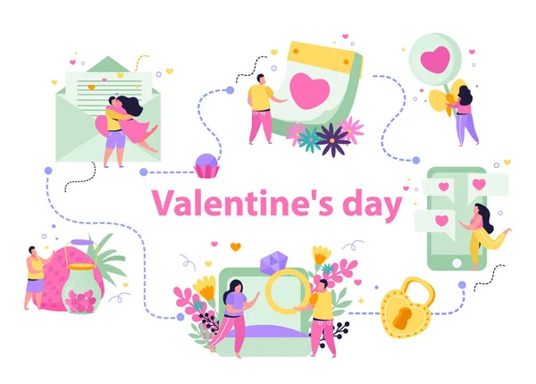 Valentines Day Flat Flowchart — Stock Vector