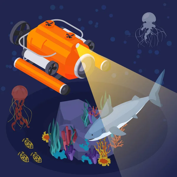 Máquinas y equipos de vehículos submarinos Composición isométrica — Vector de stock