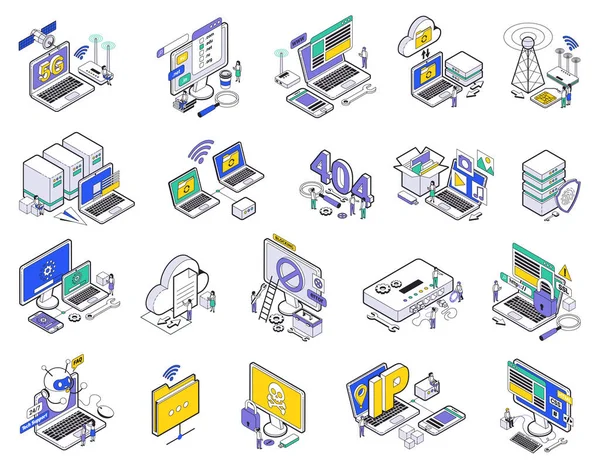 Ensemble d'icônes d'hébergement Web isométriques — Image vectorielle