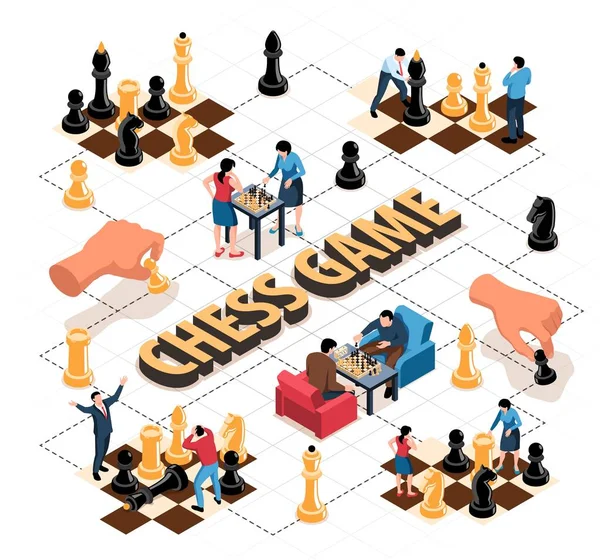 Ισομετρικό διάγραμμα ροής παιχνιδιού σκακιού — Διανυσματικό Αρχείο