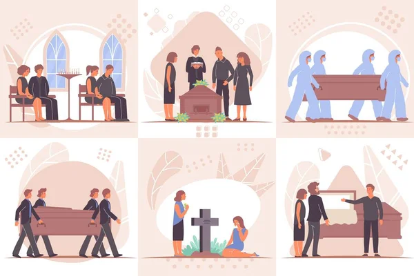Funeral Flat Compositions Set — Stock Vector