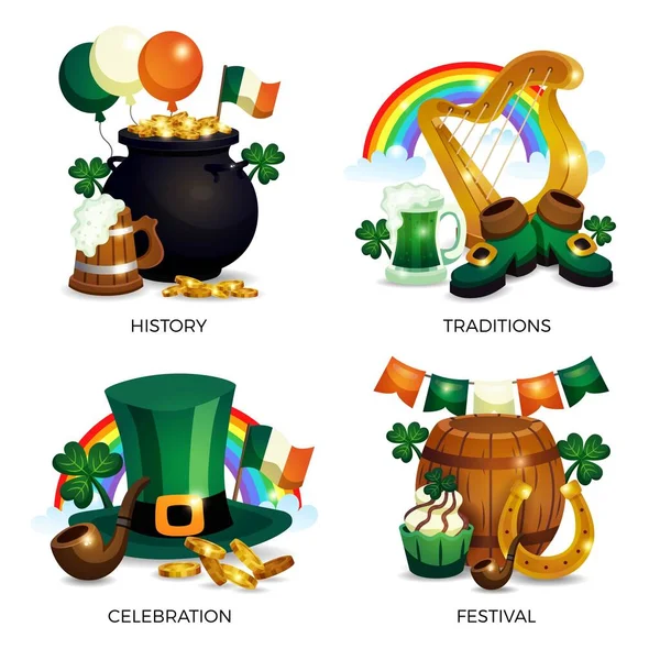 Saint Patricks Compositions Set — Stock Vector