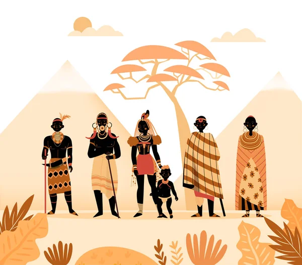 古代非洲人民的组成 — 图库矢量图片