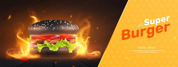 Super Burger Horizontale Samenstelling — Stockvector