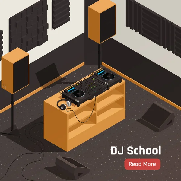 DJ School Studio Isometric — Stock Vector