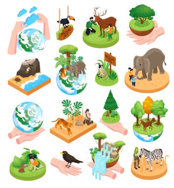 Dünya Vahşi Yaşam Günü Isometric Set