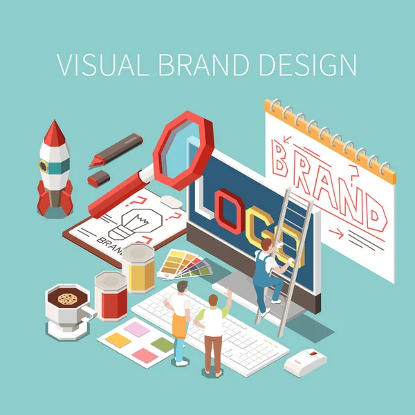 Brand Building Isometric Concept — Stockový vektor