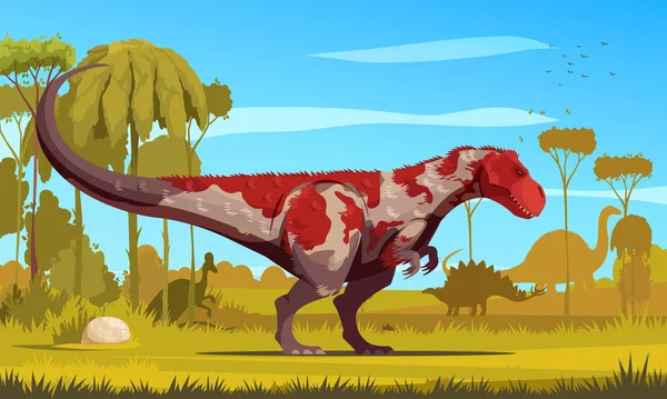 Dinosaures Dessin animé Affiche colorée — Image vectorielle