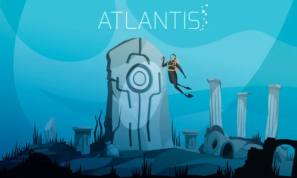 Atlantis en el fondo del océano — Vector de stock