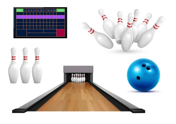 Bowling gioco icone realistiche — Vettoriale Stock
