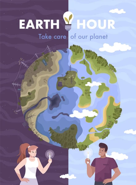 Earth Hour Day Flat Card — Stockvektor