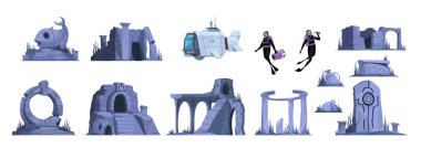 Lost Atlantis Isolated Icons Set clipart