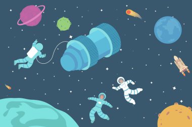 Astronotlar Uzayda Düz Posterde