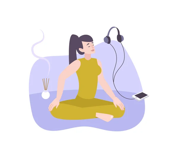 Meditação Relaxe Composição plana — Vetor de Stock