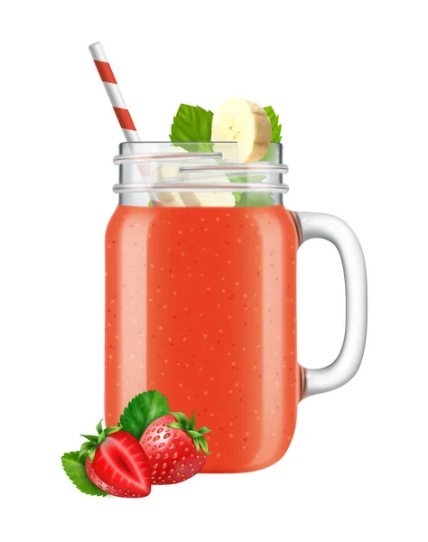 Conjunto de imagens de jarra realistas isoladas com coquetéis de smoothie fatias de frutas e palhas em fundo em branco ilustração vetorial — Vetor de Stock