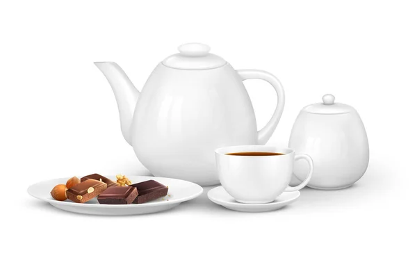 Tee-Kaffee-Set Zusammensetzung — Stockvektor