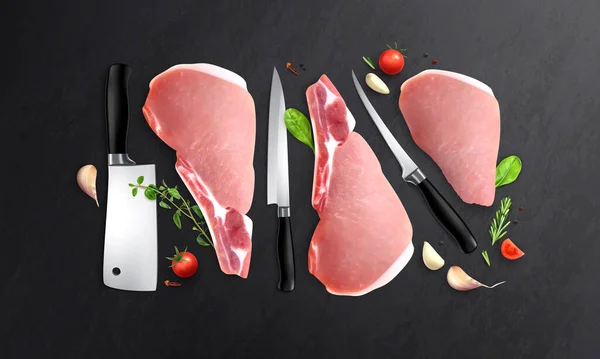 Meat Slices Realistische Zusammensetzung — Stockvektor