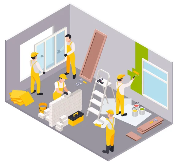 Conjunto isométrico de reparación de habitaciones — Vector de stock