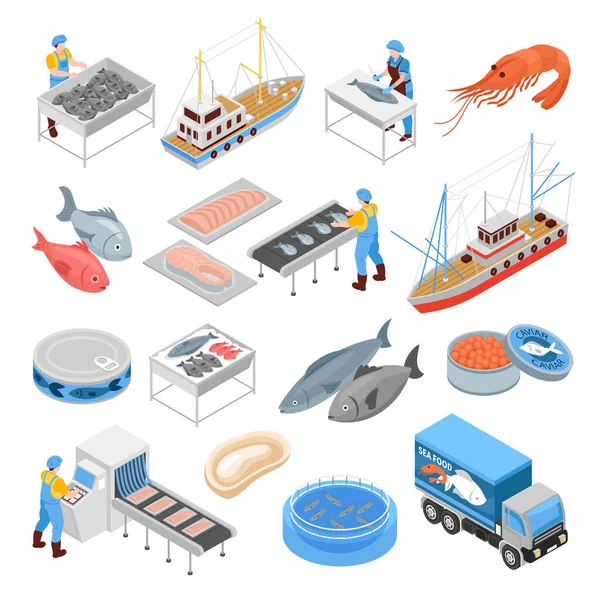 Ισομετρική δέσμη παραγωγής αλιείας — Διανυσματικό Αρχείο