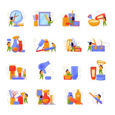 Saç Bakımı Simgeleri Koleksiyonu