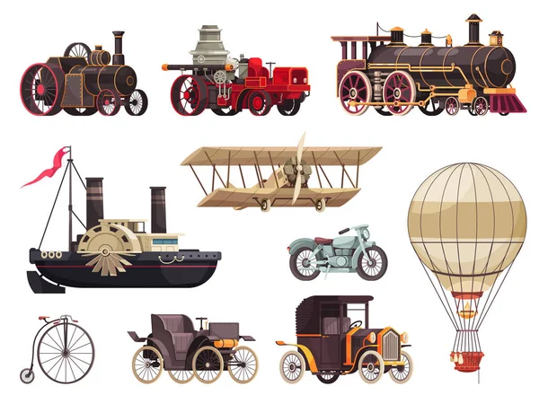 Conjunto de iconos de transporte Vintage — Vector de stock