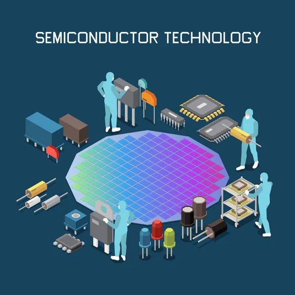 Composición de la tecnología isométrica del semiconductor — Vector de stock