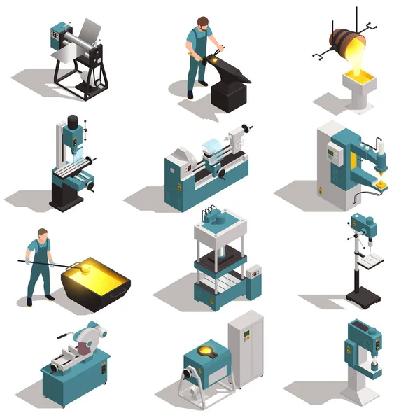 Metal Çalışan İnsanlar Isometric Kümesi