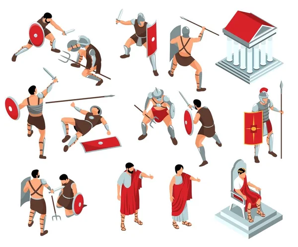 Roma Gladiadores Icono Conjunto — Vector de stock