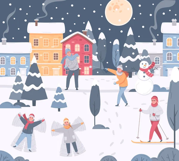 Town People Winter Composition — Stock Vector