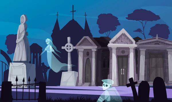 Illustrazione del cimitero dei cartoni animati — Vettoriale Stock