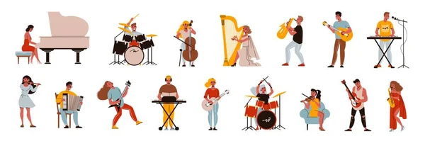 Muzikanten Personages Pictogram Set — Stockvector