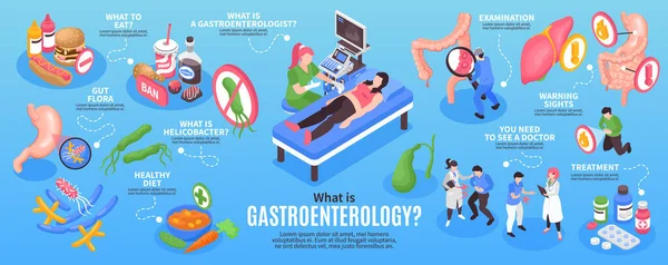 Isometric Gastroenterology Infographic Set — Stok Vektör