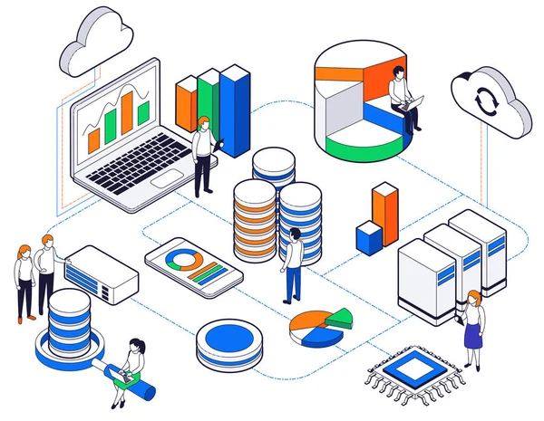 Big Data Science Analysis Isometric Concept — Stock Vector