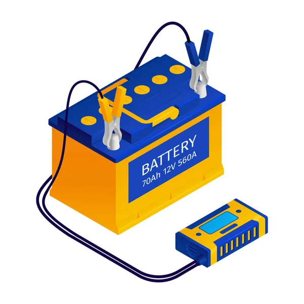 Baterai Mobil Gambar Isometrik - Stok Vektor