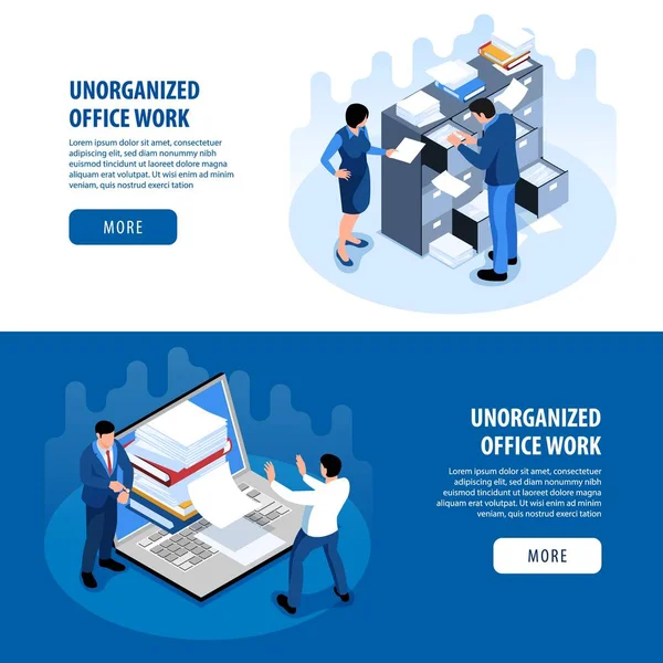 Unorganized Office Isometric Banners — Stock Vector