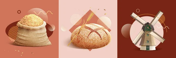 Conceito de Design realista de pão —  Vetores de Stock