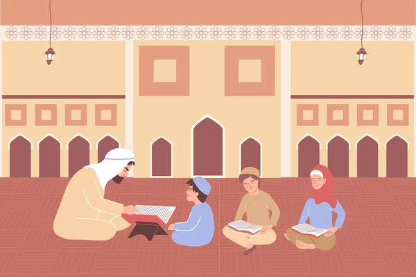 儿童学习可兰经作文 — 图库矢量图片