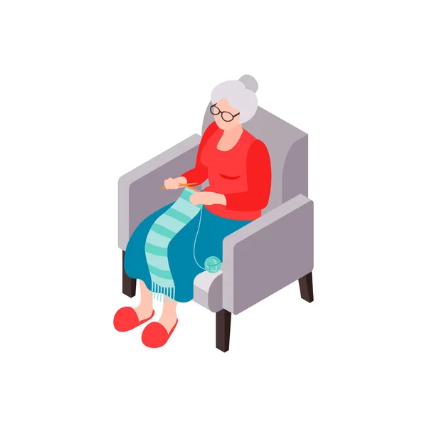 Grand-mère tricot composition isométrique — Image vectorielle