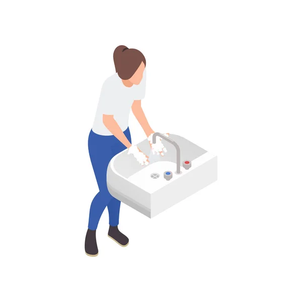 Washing Hands Isometric Composition — Stock Vector