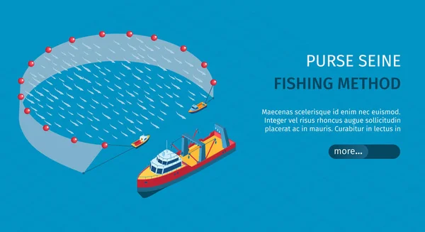 Bandiera isometrica di pesca commerciale — Vettoriale Stock