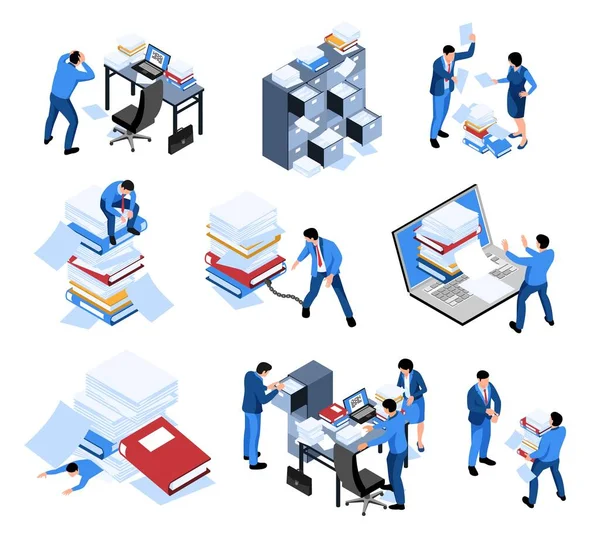 Isometric Unorganized Office Icons — Stock Vector