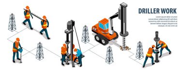 Matkap Çalışması Isometric Infographics