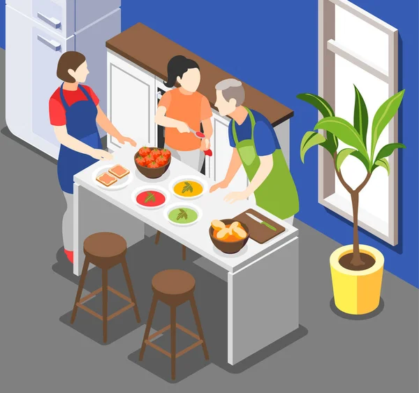 Family Cooking Isometric Background — Stock Vector