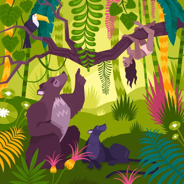 Mowgli Paisaje Fondo — Vector de stock