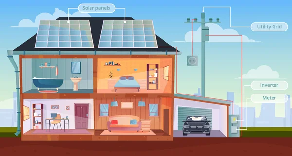 Solar Energy House Flat Háttér — Stock Vector