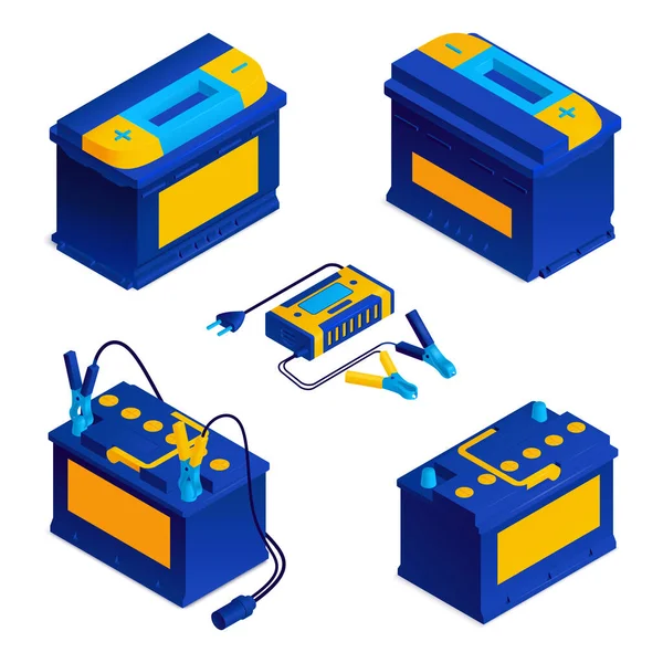 Auto Batterij Isometrische Set — Stockvector