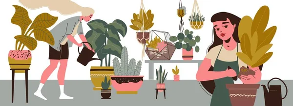 Home Plants People Composition — Stockvector